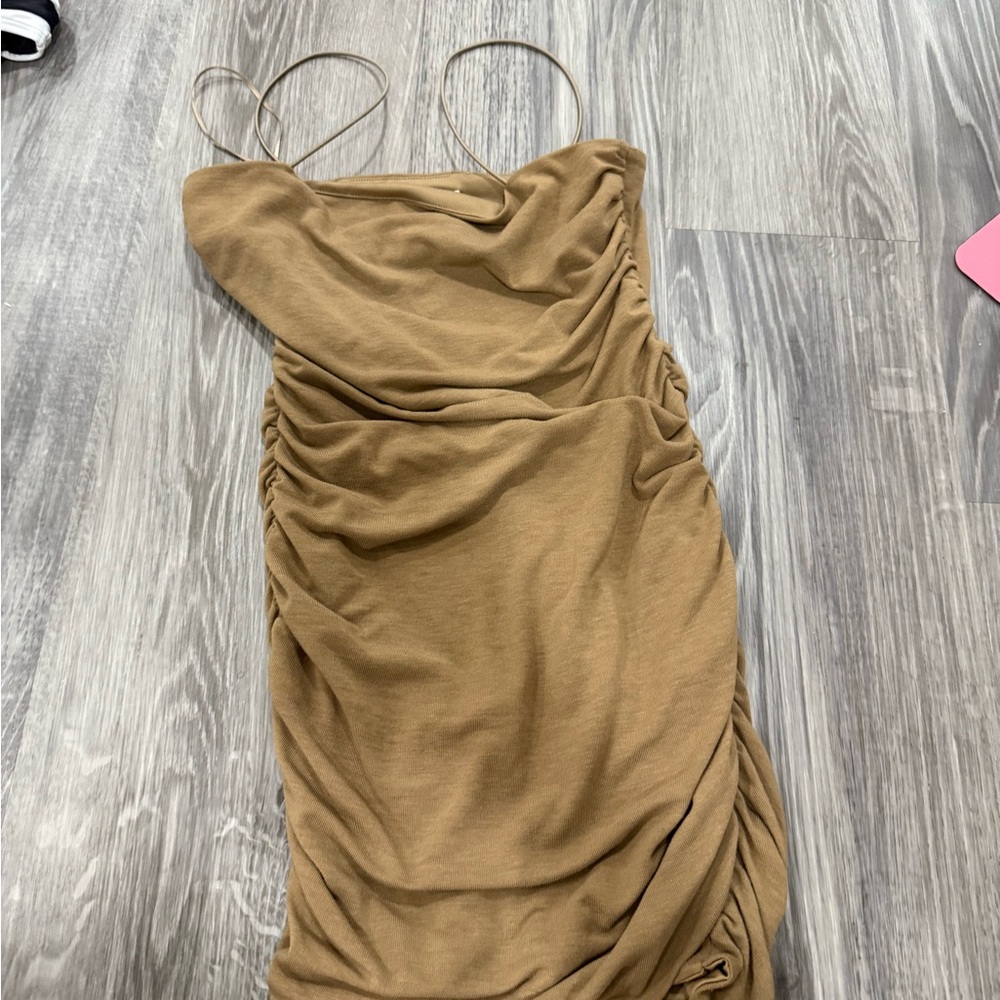 Sky to Moon Tan Ruched Dress